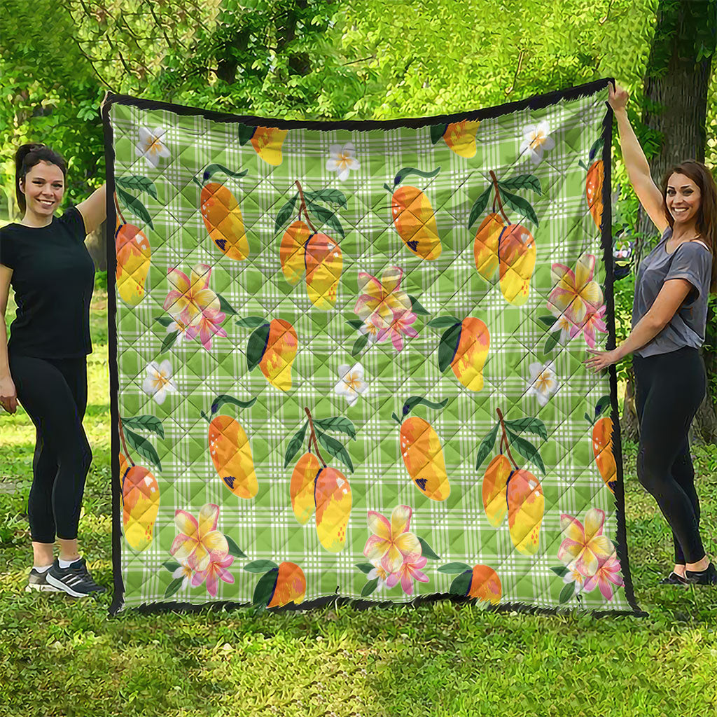 Aloha Hawaii Palaka Print Mango Plumeria Quilt Cool Mint LT7 - Polynesian Pride