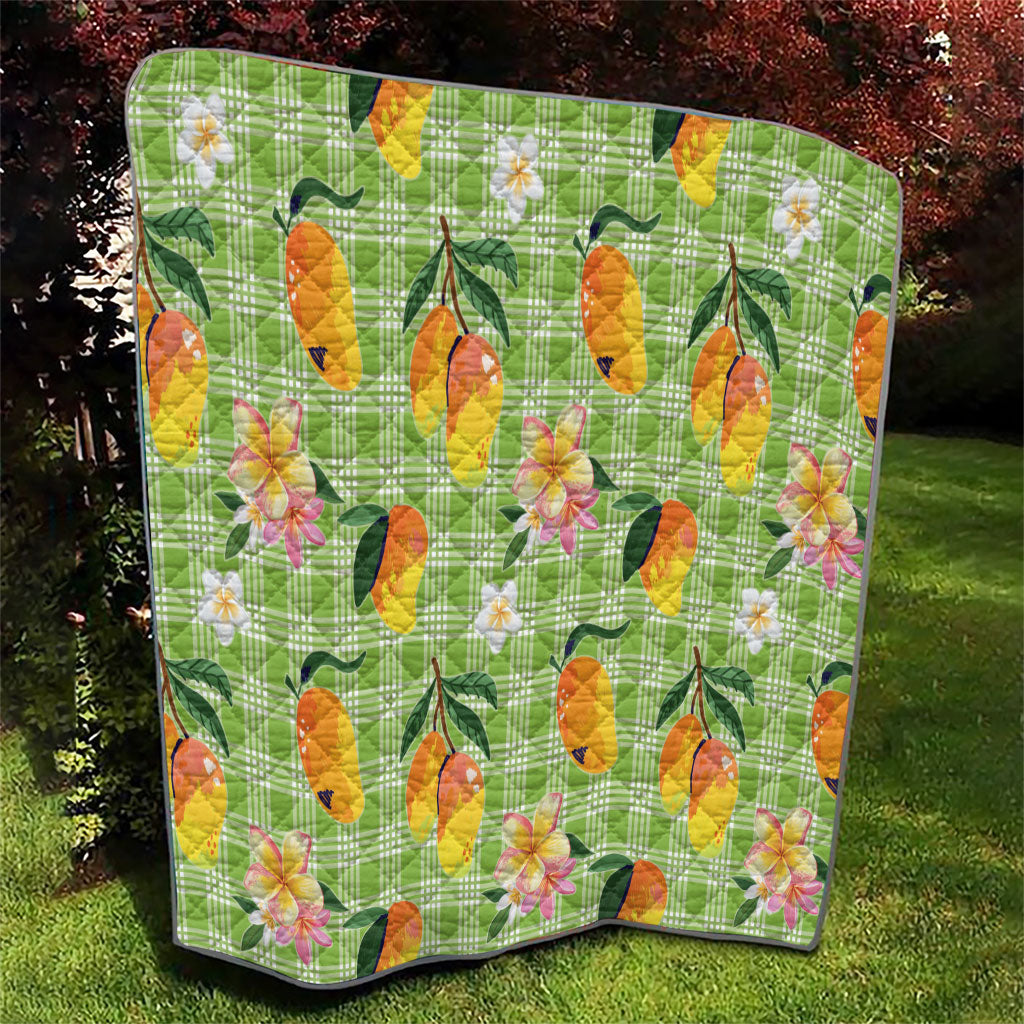 Aloha Hawaii Palaka Print Mango Plumeria Quilt Cool Mint LT7 - Polynesian Pride