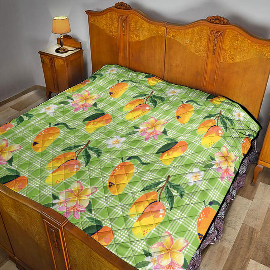 Aloha Hawaii Palaka Print Mango Plumeria Quilt Cool Mint LT7 - Polynesian Pride