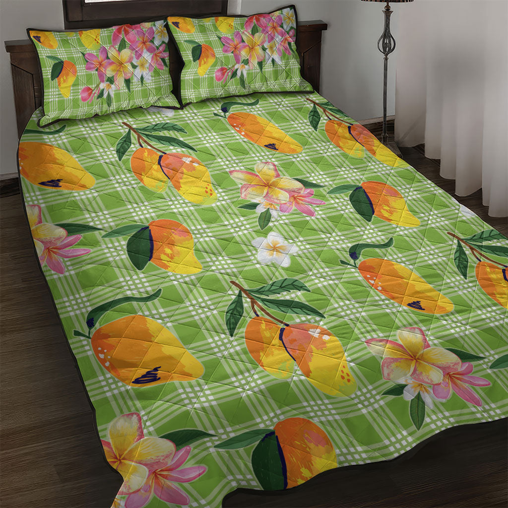 Aloha Hawaii Palaka Print Mango Plumeria Quilt Bed Set Cool Mint LT7 Mint - Polynesian Pride