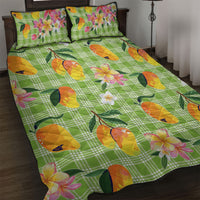 Aloha Hawaii Palaka Print Mango Plumeria Quilt Bed Set Cool Mint LT7 Mint - Polynesian Pride