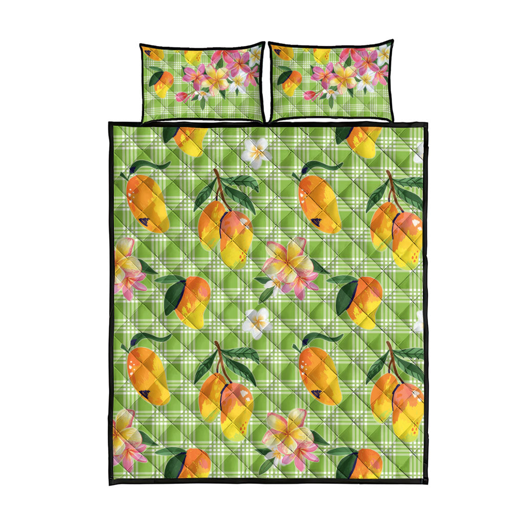 Aloha Hawaii Palaka Print Mango Plumeria Quilt Bed Set Cool Mint LT7 - Polynesian Pride