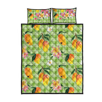 Aloha Hawaii Palaka Print Mango Plumeria Quilt Bed Set Cool Mint LT7 - Polynesian Pride