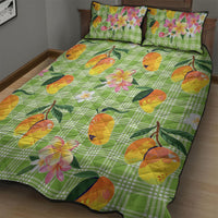 Aloha Hawaii Palaka Print Mango Plumeria Quilt Bed Set Cool Mint LT7 - Polynesian Pride