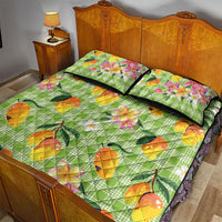 Aloha Hawaii Palaka Print Mango Plumeria Quilt Bed Set Cool Mint LT7 - Polynesian Pride