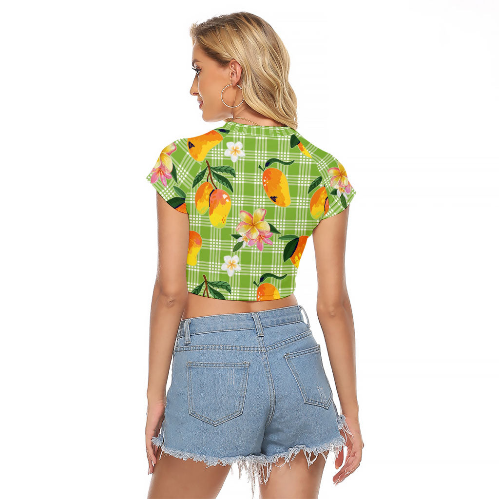 Aloha Hawaii Palaka Print Mango Plumeria Raglan Cropped T Shirt Cool Mint LT7 - Polynesian Pride