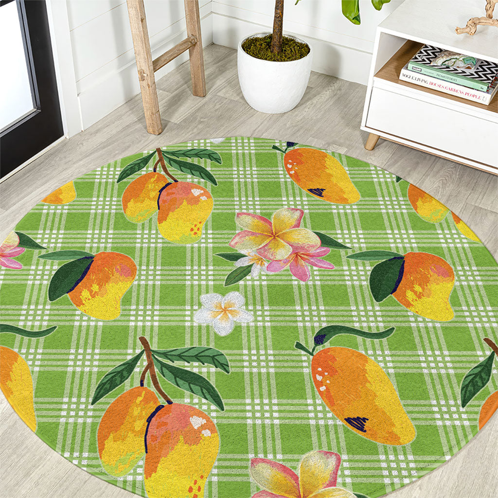Aloha Hawaii Palaka Print Mango Plumeria Round Carpet Cool Mint LT7 Mint - Polynesian Pride