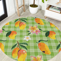 Aloha Hawaii Palaka Print Mango Plumeria Round Carpet Cool Mint LT7 Mint - Polynesian Pride