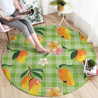 Aloha Hawaii Palaka Print Mango Plumeria Round Carpet Cool Mint LT7 - Polynesian Pride