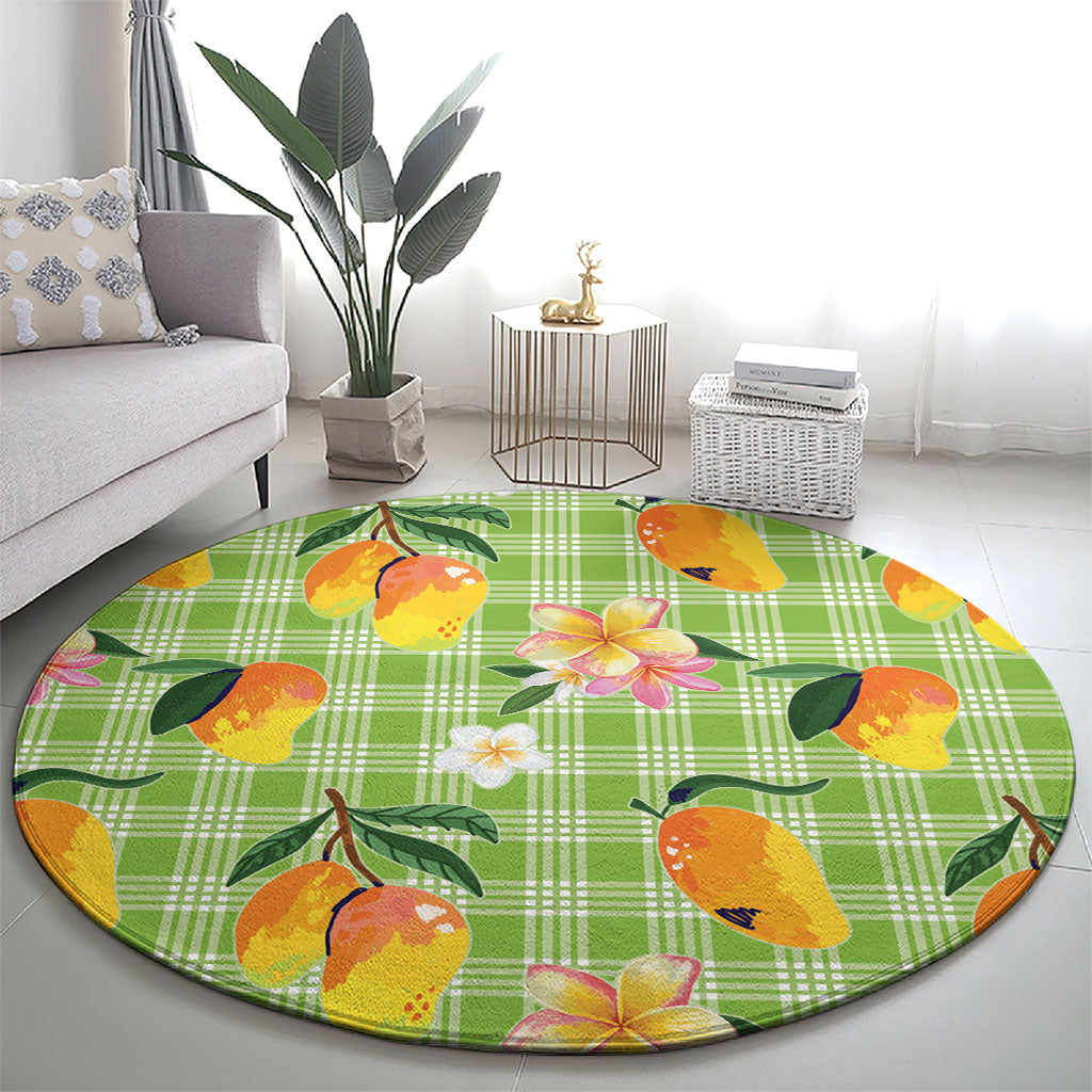 Aloha Hawaii Palaka Print Mango Plumeria Round Carpet Cool Mint LT7 - Polynesian Pride