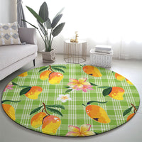 Aloha Hawaii Palaka Print Mango Plumeria Round Carpet Cool Mint LT7 - Polynesian Pride