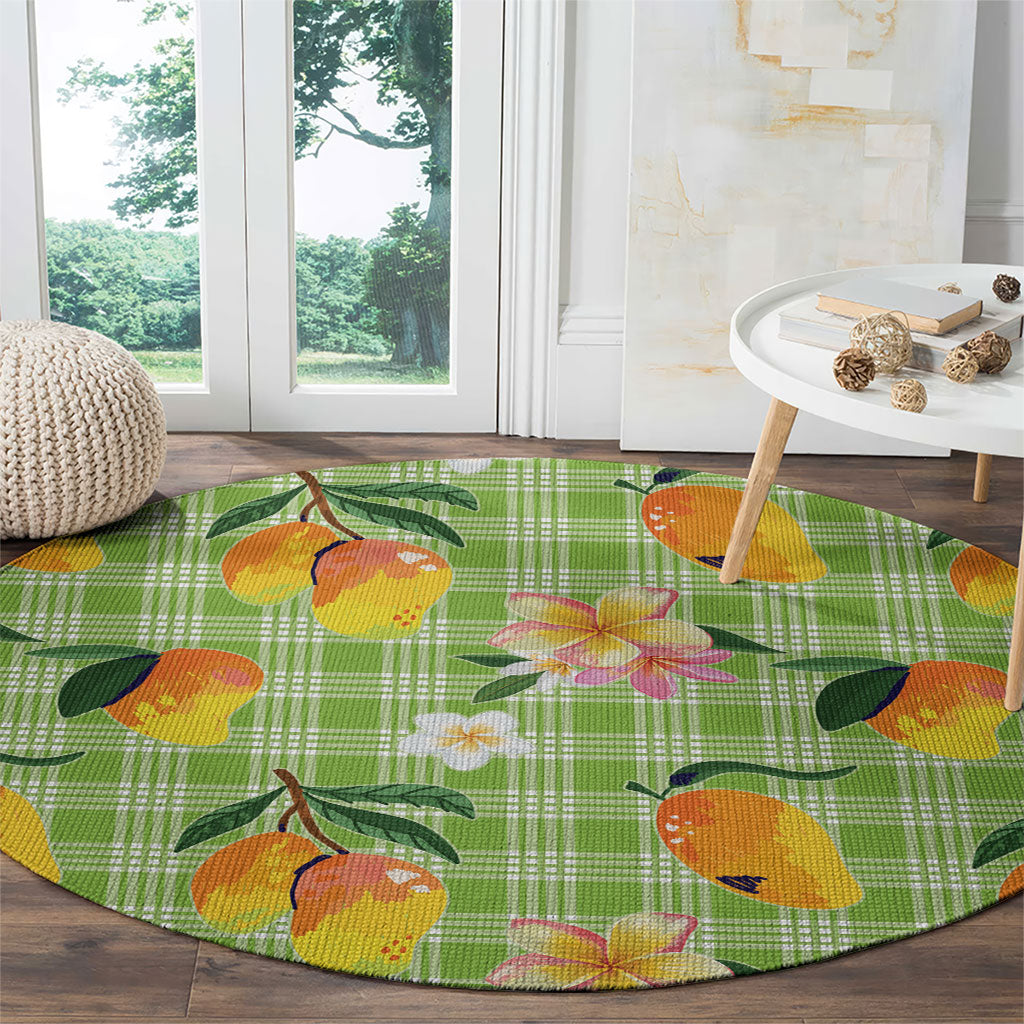Aloha Hawaii Palaka Print Mango Plumeria Round Carpet Cool Mint LT7 - Polynesian Pride