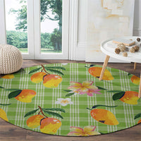 Aloha Hawaii Palaka Print Mango Plumeria Round Carpet Cool Mint LT7 - Polynesian Pride