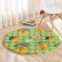 Aloha Hawaii Palaka Print Mango Plumeria Round Carpet Cool Mint LT7 - Polynesian Pride