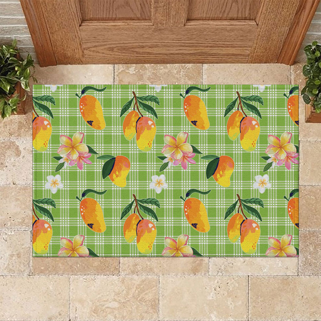 Aloha Hawaii Palaka Print Mango Plumeria Rubber Doormat Cool Mint LT7 Mint - Polynesian Pride