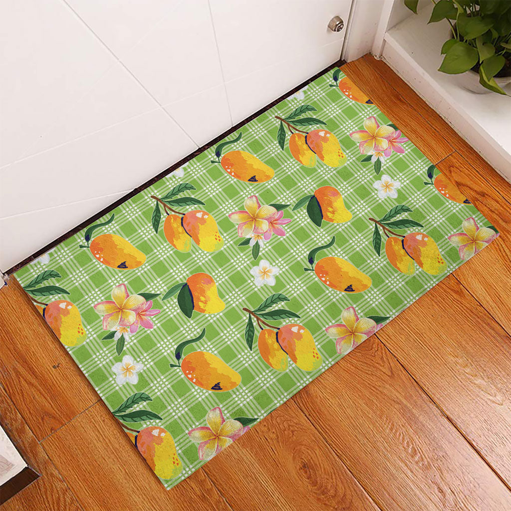 Aloha Hawaii Palaka Print Mango Plumeria Rubber Doormat Cool Mint LT7 - Polynesian Pride