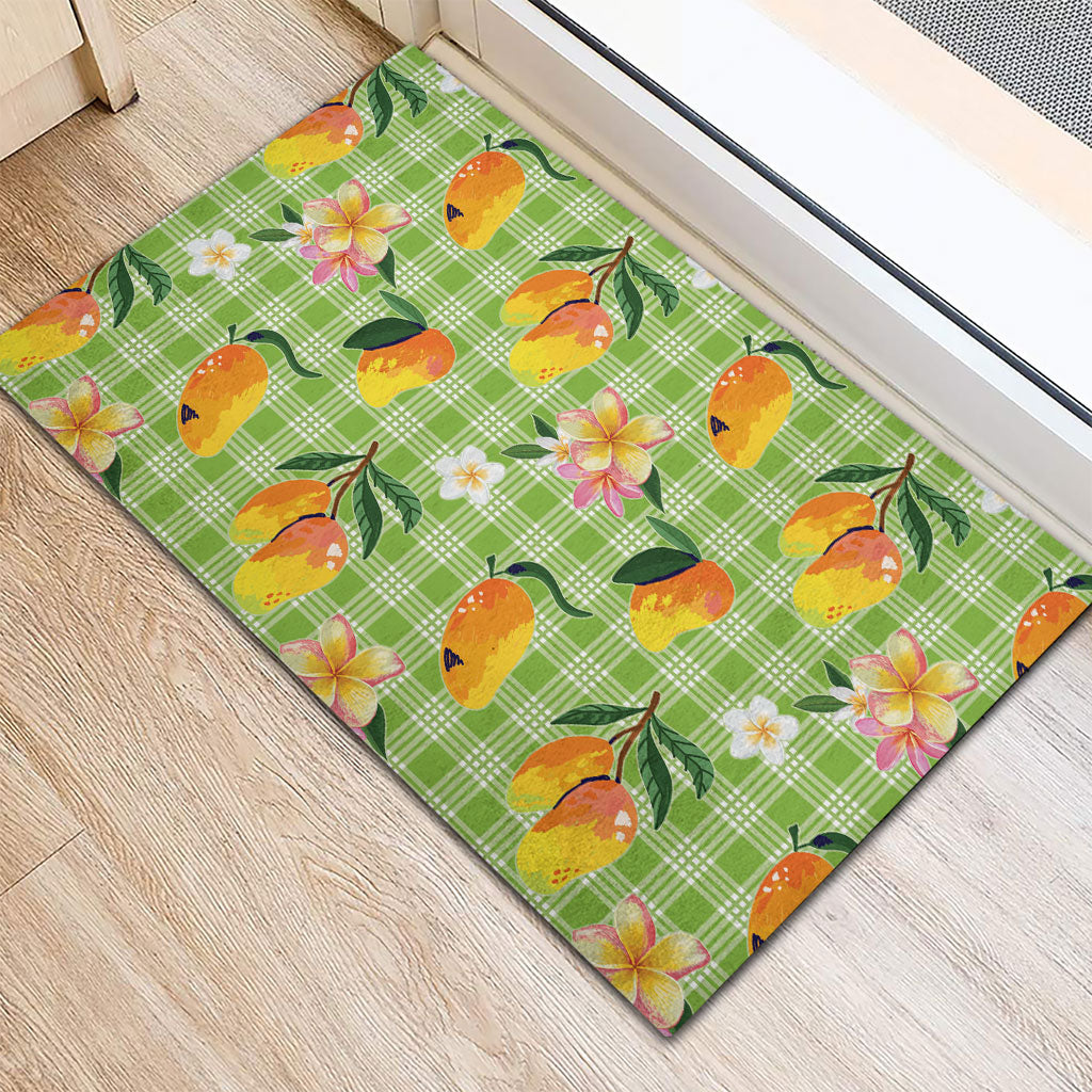 Aloha Hawaii Palaka Print Mango Plumeria Rubber Doormat Cool Mint LT7 - Polynesian Pride