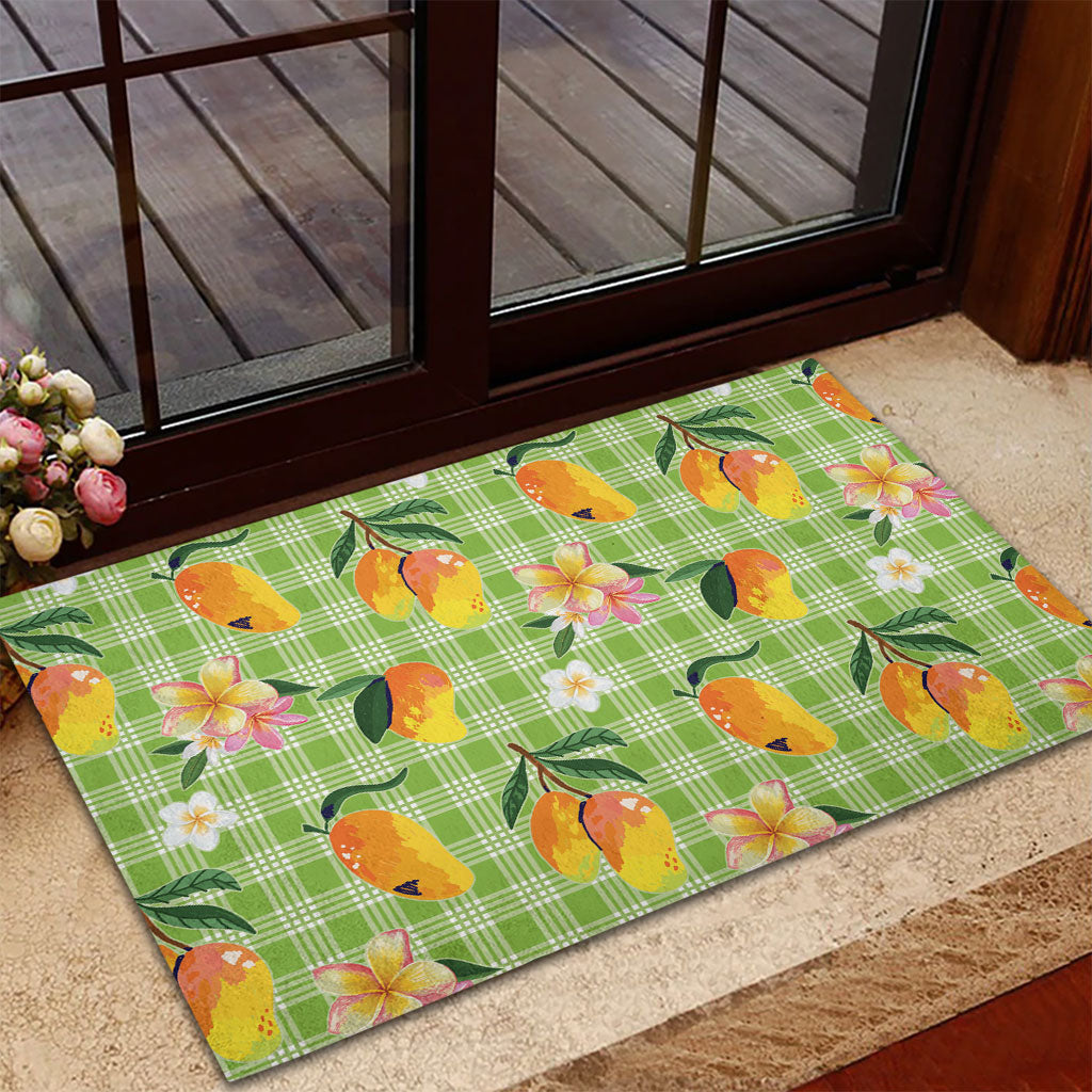 Aloha Hawaii Palaka Print Mango Plumeria Rubber Doormat Cool Mint LT7 - Polynesian Pride