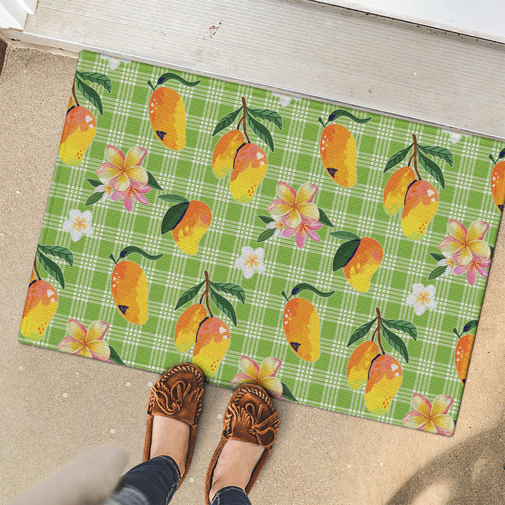 Aloha Hawaii Palaka Print Mango Plumeria Rubber Doormat Cool Mint LT7 - Polynesian Pride