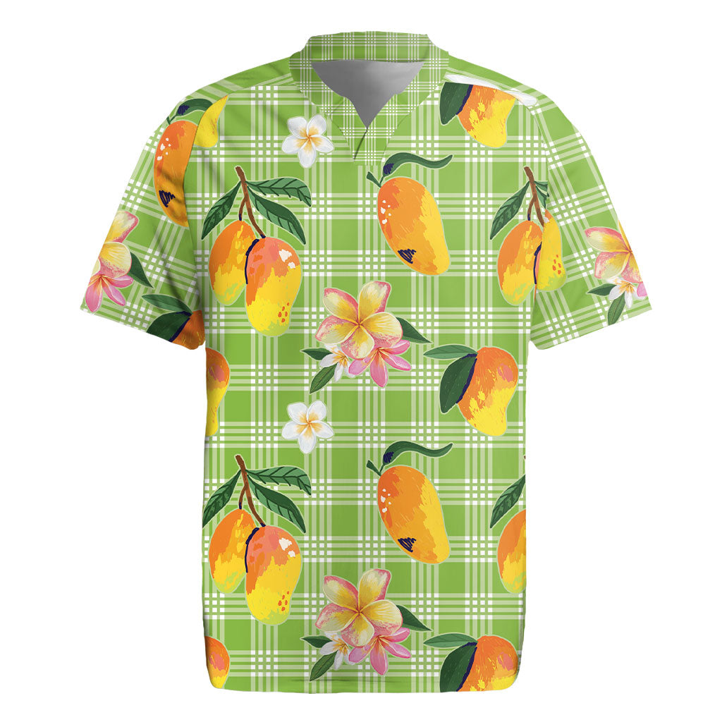 Aloha Hawaii Palaka Print Mango Plumeria Rugby Jersey Cool Mint LT7 Mint - Polynesian Pride