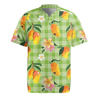 Aloha Hawaii Palaka Print Mango Plumeria Rugby Jersey Cool Mint LT7 Mint - Polynesian Pride