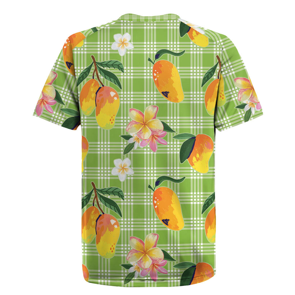 Aloha Hawaii Palaka Print Mango Plumeria Rugby Jersey Cool Mint LT7 - Polynesian Pride