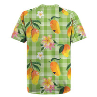 Aloha Hawaii Palaka Print Mango Plumeria Rugby Jersey Cool Mint LT7 - Polynesian Pride