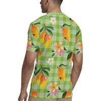 Aloha Hawaii Palaka Print Mango Plumeria Rugby Jersey Cool Mint LT7 - Polynesian Pride