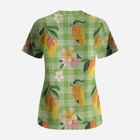 Aloha Hawaii Palaka Print Mango Plumeria Scrub Top Cool Mint LT7 - Polynesian Pride