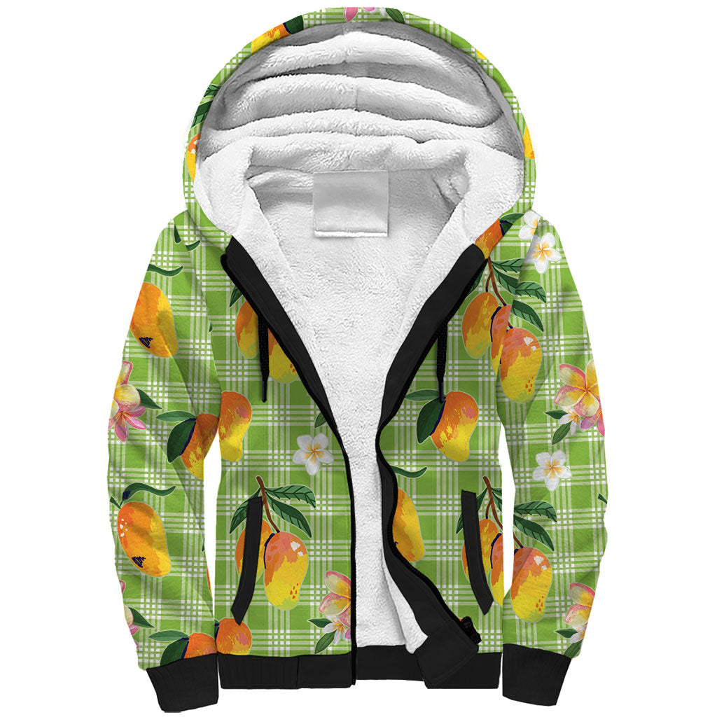 Aloha Hawaii Palaka Print Mango Plumeria Sherpa Hoodie Cool Mint LT7 Unisex Mint - Polynesian Pride