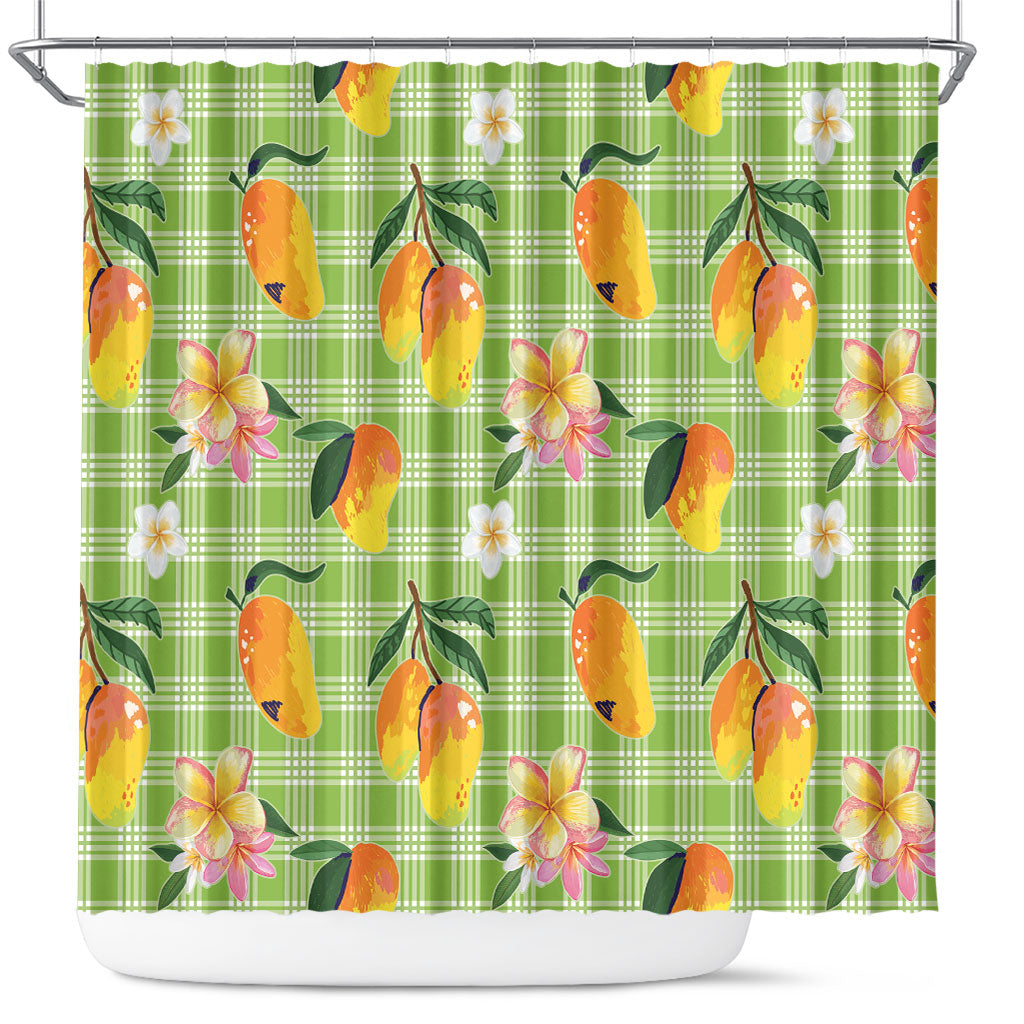 Aloha Hawaii Palaka Print Mango Plumeria Shower Curtain Cool Mint LT7 Mint - Polynesian Pride