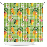Aloha Hawaii Palaka Print Mango Plumeria Shower Curtain Cool Mint LT7 Mint - Polynesian Pride