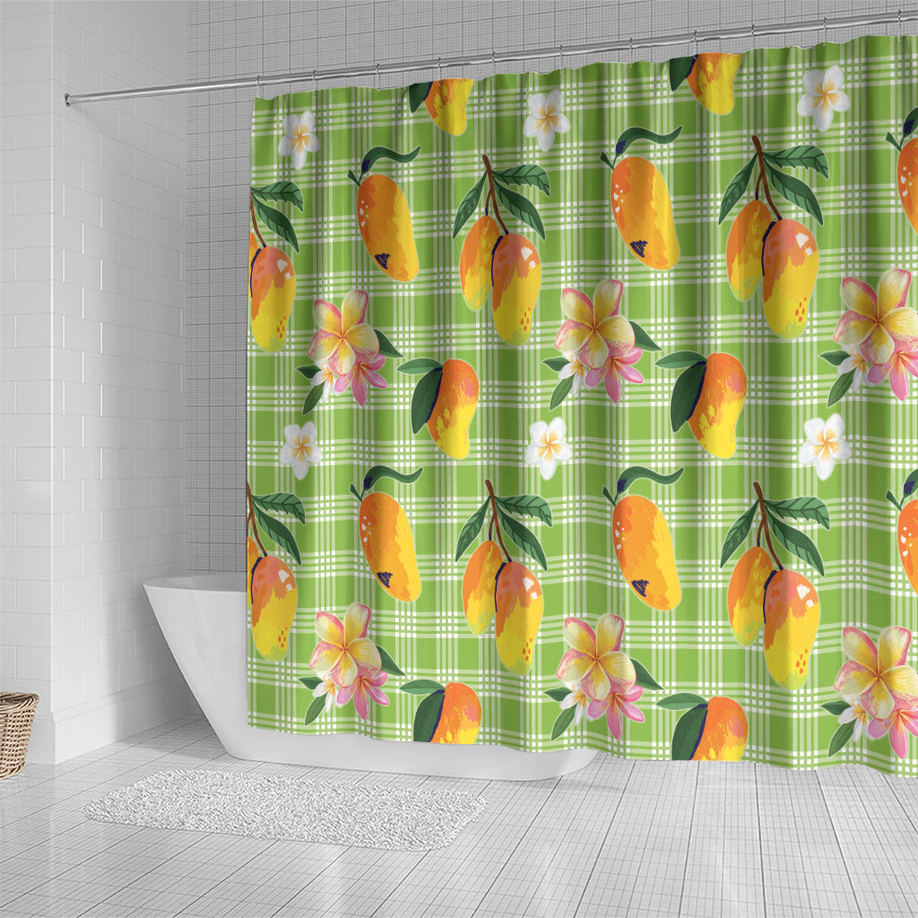 Aloha Hawaii Palaka Print Mango Plumeria Shower Curtain Cool Mint LT7 - Polynesian Pride