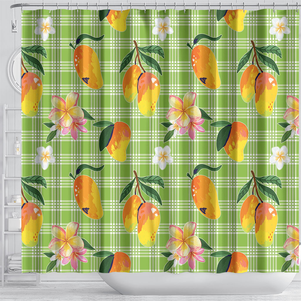 Aloha Hawaii Palaka Print Mango Plumeria Shower Curtain Cool Mint LT7 - Polynesian Pride