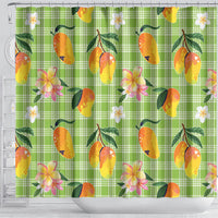Aloha Hawaii Palaka Print Mango Plumeria Shower Curtain Cool Mint LT7 - Polynesian Pride