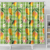 Aloha Hawaii Palaka Print Mango Plumeria Shower Curtain Cool Mint LT7 - Polynesian Pride