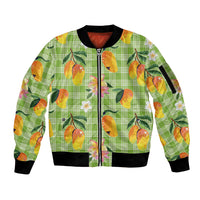 Aloha Hawaii Palaka Print Mango Plumeria Sleeve Zip Bomber Jacket Cool Mint LT7 Unisex Mint - Polynesian Pride
