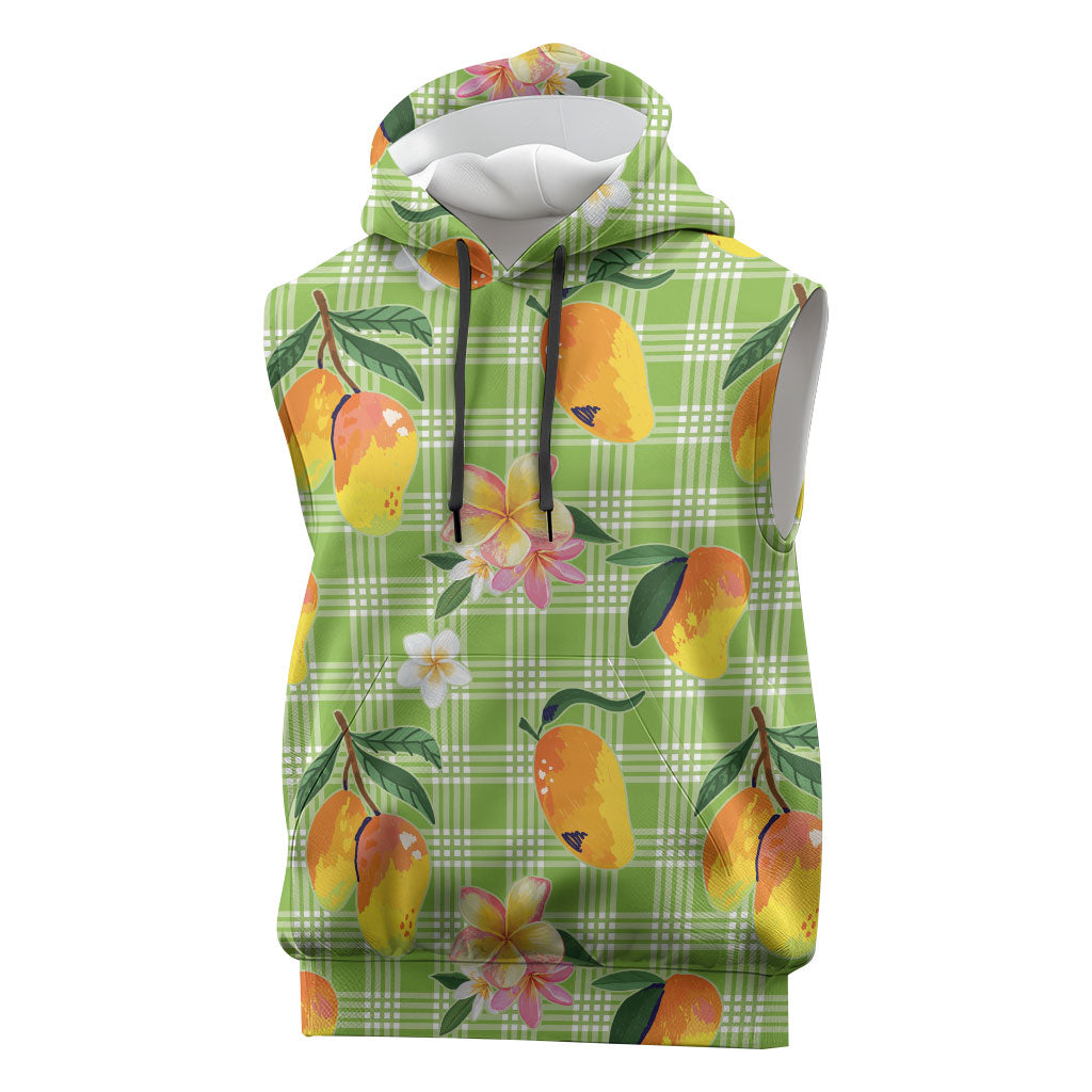 Aloha Hawaii Palaka Print Mango Plumeria Sleeveless Hoodie Cool Mint LT7 Mint - Polynesian Pride
