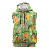 Aloha Hawaii Palaka Print Mango Plumeria Sleeveless Hoodie Cool Mint LT7 Mint - Polynesian Pride