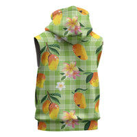 Aloha Hawaii Palaka Print Mango Plumeria Sleeveless Hoodie Cool Mint LT7 - Polynesian Pride