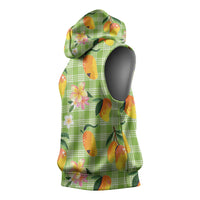 Aloha Hawaii Palaka Print Mango Plumeria Sleeveless Hoodie Cool Mint LT7 - Polynesian Pride