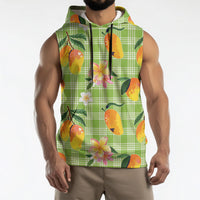 Aloha Hawaii Palaka Print Mango Plumeria Sleeveless Hoodie Cool Mint LT7 - Polynesian Pride