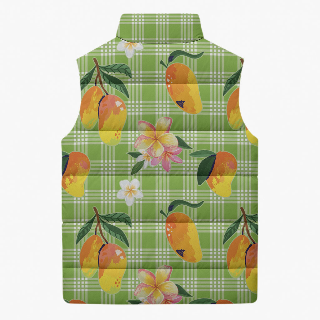 Aloha Hawaii Palaka Print Mango Plumeria Sleeveless Puffer Jacket Cool Mint LT7 - Polynesian Pride