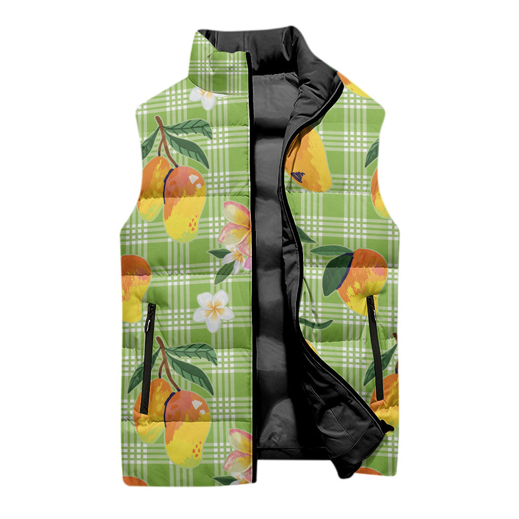 Aloha Hawaii Palaka Print Mango Plumeria Sleeveless Puffer Jacket Cool Mint LT7 - Polynesian Pride