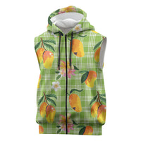 Aloha Hawaii Palaka Print Mango Plumeria Sleeveless Zip Hoodie Cool Mint LT7 Mint - Polynesian Pride
