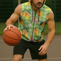 Aloha Hawaii Palaka Print Mango Plumeria Sleeveless Zip Hoodie Cool Mint LT7 - Polynesian Pride