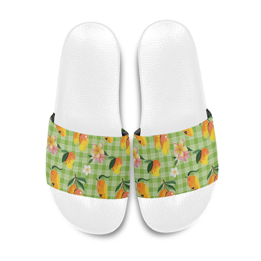 Aloha Hawaii Palaka Print Mango Plumeria Slide Sandals Cool Mint LT7 Mint - Polynesian Pride