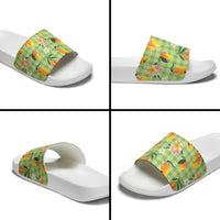 Aloha Hawaii Palaka Print Mango Plumeria Slide Sandals Cool Mint LT7 - Polynesian Pride
