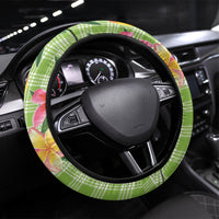 Aloha Hawaii Palaka Print Mango Plumeria Steering Wheel Cover Cool Mint LT7 Universal Fit Mint - Polynesian Pride