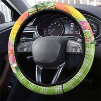Aloha Hawaii Palaka Print Mango Plumeria Steering Wheel Cover Cool Mint LT7 - Polynesian Pride